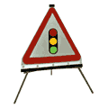 Portable Road Works Signs | Roll Up Tripod Signs | Traffic Light Symbol Triangle 