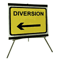 Portable Road Works Signs | Roll Up Tripod Signs | Diversion with Left Arrow 