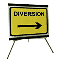 Portable Road Works Signs | Roll Up Tripod Signs | Diversion with Right Arrow 