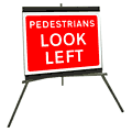Portable Road Works Signs | Roll Up Tripod Signs | Pedestrians Look Left