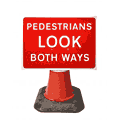 Portable Road Works | Road Cone Signs | 600x450mm Pedestrians Look Both Ways - 7017 Portable Road Works | Road Cone Signs | 600x450mm Pedestrians Look Both Ways - 7017